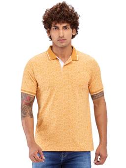 Raymond - Slim Fit Floral Printed Medium Orange Polo T-Shirt