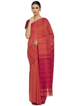 Fabindia - Cotton Jacquard Woven Saree without Blouse - Rust