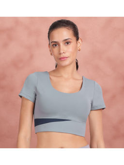 Shyaway - Greyish Blue And Navy Blue U Neckline Padded Sports Bra