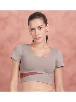 Shyaway - Light Brown And Maroon U Neckline Padded Sports Bra