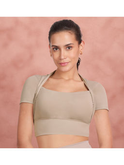 Shyaway - Light Brown Half Sleeve Padded Sports Bra