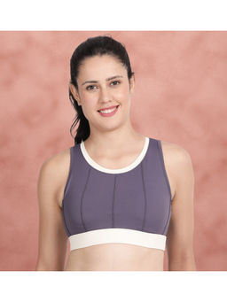 Shyaway - Cadet Purple Medium Impact Round Neck Contrast Padded Sports Bra