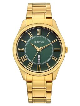 Titan - Allure Quartz Green Dial Gold Stainless Steel Strap Watch (10047YM01) (M)