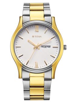 Titan - Karishma Regal Classic Day-Dat Dial White Stainless Steel Watch (10059BM03) (M)