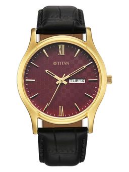 Titan - Karishma Regal Classic Day-Date Green Dial Black Leather Watch (10059YL03) (M)