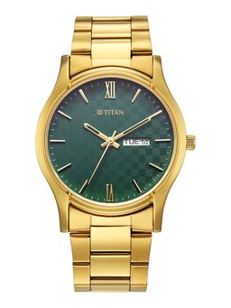 Titan - Karishma Regal Classic Day-Date Green Dial Ipg Stainless Steel Watch (10059YM02) (M)