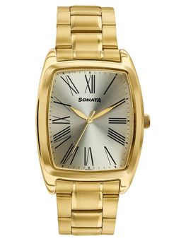 Sonata - Ascent with Quartz Light Champ Dial Gold Metal Strap Watch (77195YM01) (M)