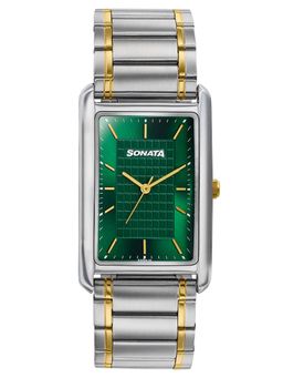 Sonata - Ascent with Quartz Green Dial Silver Gold Metal Strap Watch (77196BM01) (M)