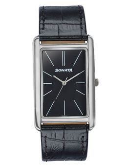 Sonata - Ascent with Quartz Black Leather Strap Watch (77196SL02) (M)