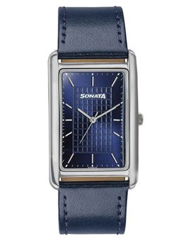 Sonata - Ascent with Quartz Navy Blue Leather Strap Watch (77196SL03) (M)