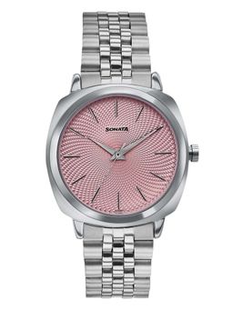 Sonata - Vector Dusty Rose-Tone Dial Silver-Tone Watch (77197SM03) (M)