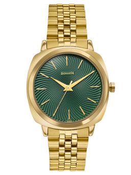 Sonata - Vector Green Textured Dial Gold-Tone Watch (77197YM01) (M)