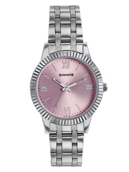 Sonata - Light Pink Dial Silver Strap Premium Looking Versatile Watch (8202SM01W) (M)