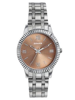 Sonata - Light Brown Dial Silver Strap Premium Looking Versatile Watch (8202SM05W) (M)
