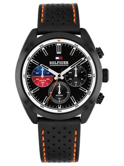 Tommy Hilfiger - Hudson with Quartz Fashion Chrono Black Leather Strap Watch (TH1710766W) (M)