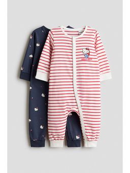 H&M - Girls Multi-Color 2-Pack Printed Cotton Sleepsuits