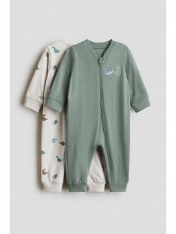 H&M - Boys Multi-Color 2-Pack Printed Sleepsuits