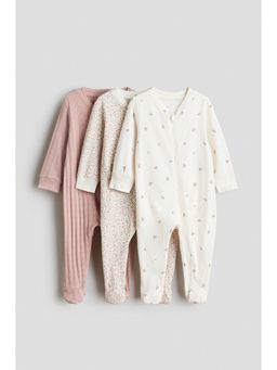 H&M - Girls Multi-Color 3-Pack Cotton Sleepsuits