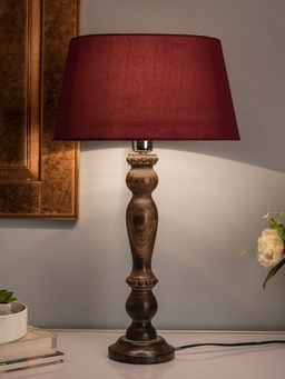 Homesake - Eureka Black Wood Table Lamp Red Shade