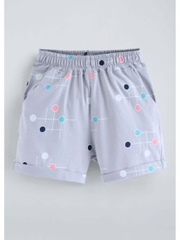 Hopscotch - Grey Cotton Graphic Print Shorts