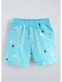 Hopscotch - Aqua Cotton Graphic Print Shorts
