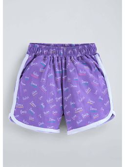 Hopscotch - Purple Cotton Typography Shorts