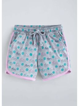 Hopscotch - Grey Bicycle Floral Cotton Shorts