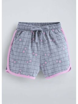 Hopscotch - Grey Checkered Floral Cotton Shorts