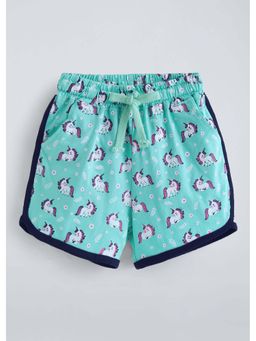 Hopscotch - Aqua Unicorn Cotton Shorts
