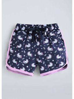 Hopscotch - Navy Blue Unicorn Cotton Shorts