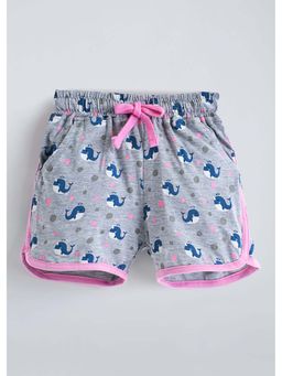 Hopscotch - Grey All Over Print Cotton Shorts