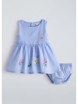 Hopscotch - Blue Floral Checkered Dress