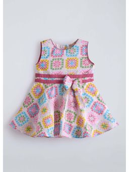 Hopscotch - Multi-Colour Geometric Bow Applique Dress
