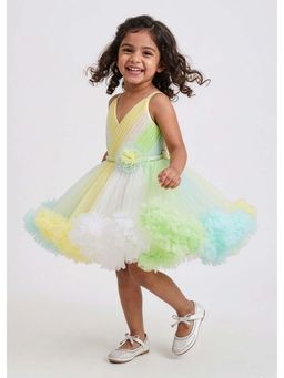 Hopscotch - Multi-Colour Floral Applique Ruffled Dress