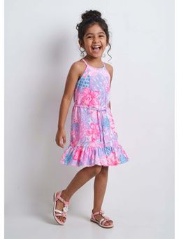 Hopscotch - Pink Floral Halter Neck Cotton Dress