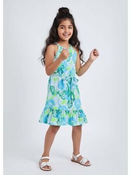 Hopscotch - Blue Butterfly Halter Neck Cotton Dress