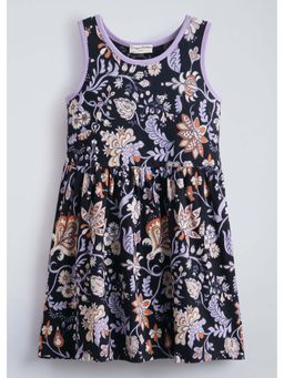 Hopscotch - Black Floral Black Cotton Dress