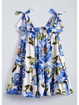 Hopscotch - Blue Floral Bow Applique Dress
