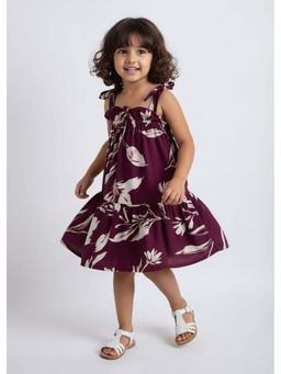 Hopscotch - Burgundy Bow Applique Floral Dress
