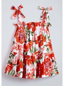 Hopscotch - Orange Bow Applique Floral Dress