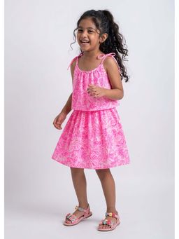 Hopscotch - Pink Floral Bow Applique Cotton Dress