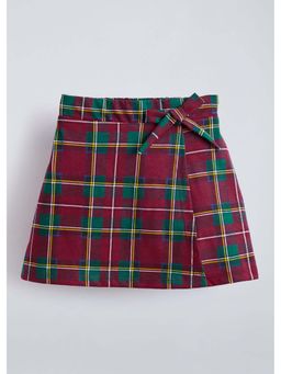 Hopscotch - Red Checkered Bow Applique Cotton Skorts