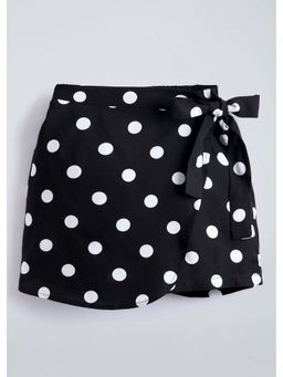 Hopscotch - Black Polka Dot Bow Applique Cotton Skorts