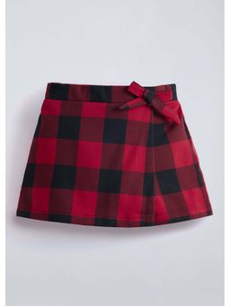Hopscotch - Red Checkered Bow Applique Cotton Skorts