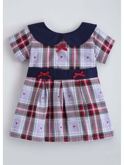 Hopscotch - Navy Blue Plaid Bow Applique Peter Pan Collar Dress