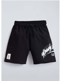 Hopscotch - Black Typography Cotton Shorts