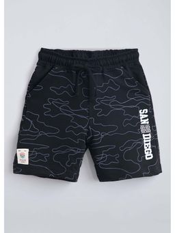 Hopscotch - Black Graphic Cotton Shorts