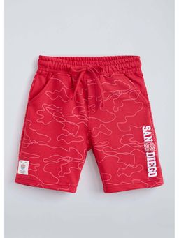 Hopscotch - Red Graphic Cotton Shorts