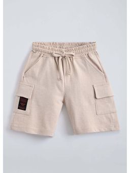Hopscotch - Beige Cargo Flap Pockets Cotton Shorts