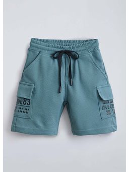 Hopscotch - Teal Cargo Typography Cotton Shorts